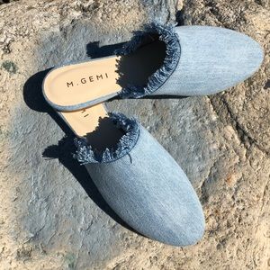 BN - Denim fringed mules